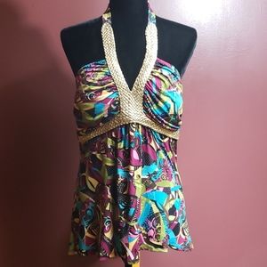 Bisou Bisou Medium Multi-colored Halter Top